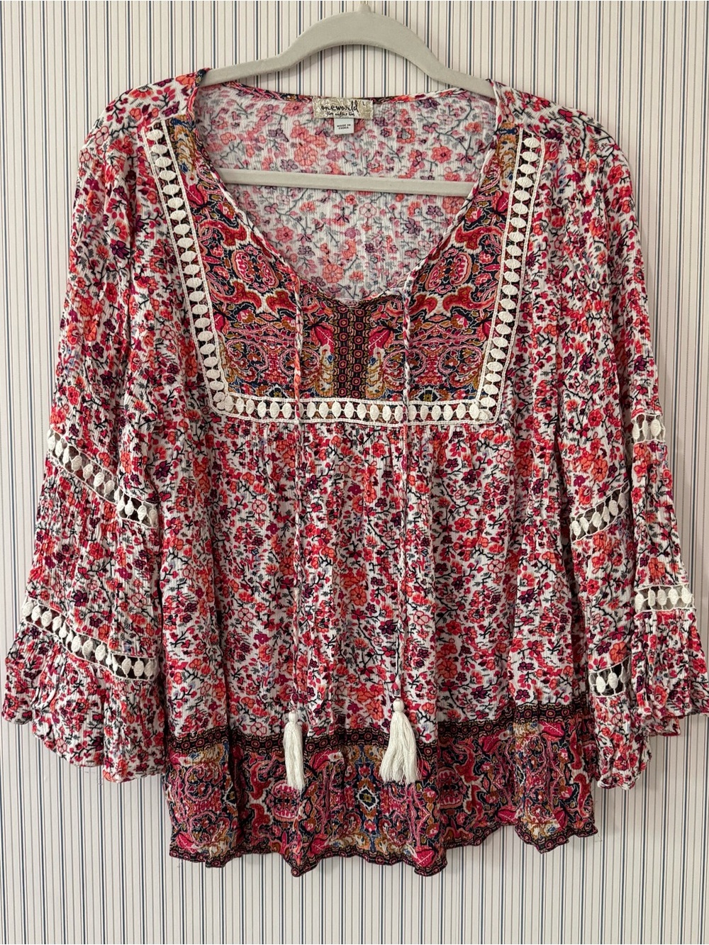 Boho Floral Peasant Top - Pink Multi